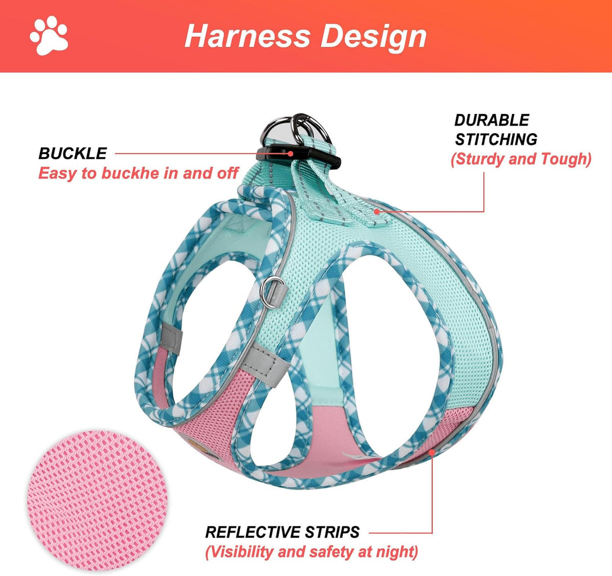 Hipubby Dog Harness Small Sized and Leash Set - Pink Green / XXS (Chest: 11"-12.5") - image 3