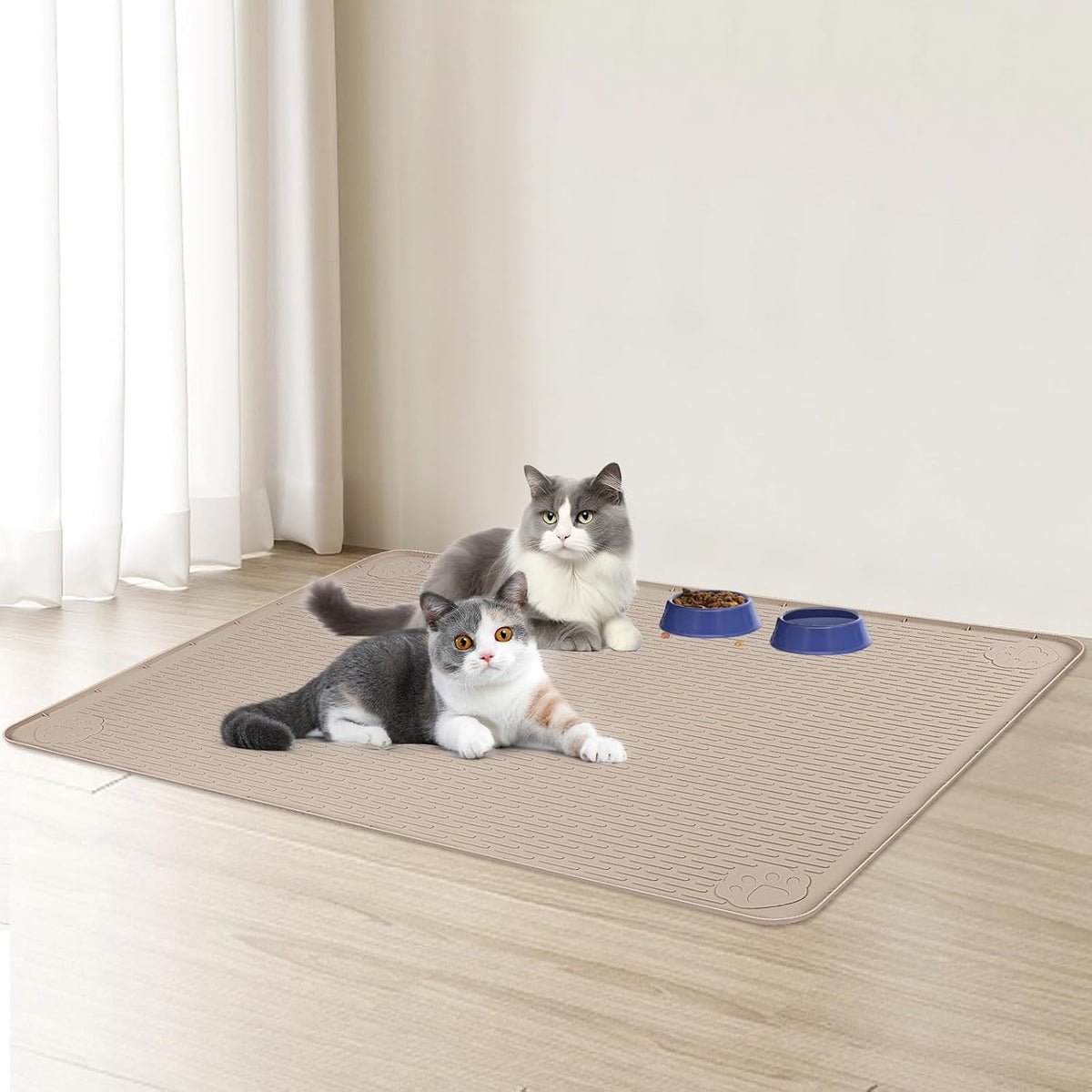 Cat Food Mat Extra Large Silicone Pet Bowl Mat 40''x28'' - Khaki / 34"L x 22"W - image 4
