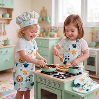 Kids Apron for Boys and Girls Aged 3-6 100% Cotton Blue WQHM – Fun for Kids & Family - Green 4-pack Apron Set - image 3