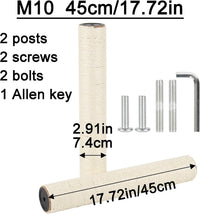 7.4cm 2.91in Diameter Cat Tree Scratching Post Replacement Sisal Pole - 17.72in/45cm / M10*2posts - image 2