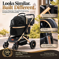 Pettingzoo Dog Stroller, Aluminum Frame, Removable Carrier - Black - image 3