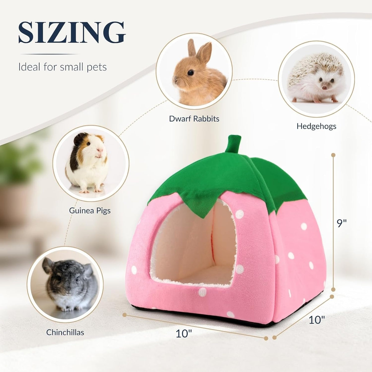 Guinea Pig Hideout Bed, Dwarf Rabbit House Cave – Daily Care for Small Pets - Red & Pink - image 3