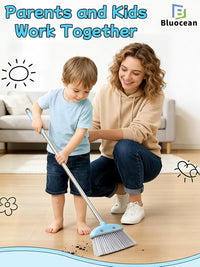 Bluocean 28 inch blue kids mini broom and dustpan with cartoon cats - view 6