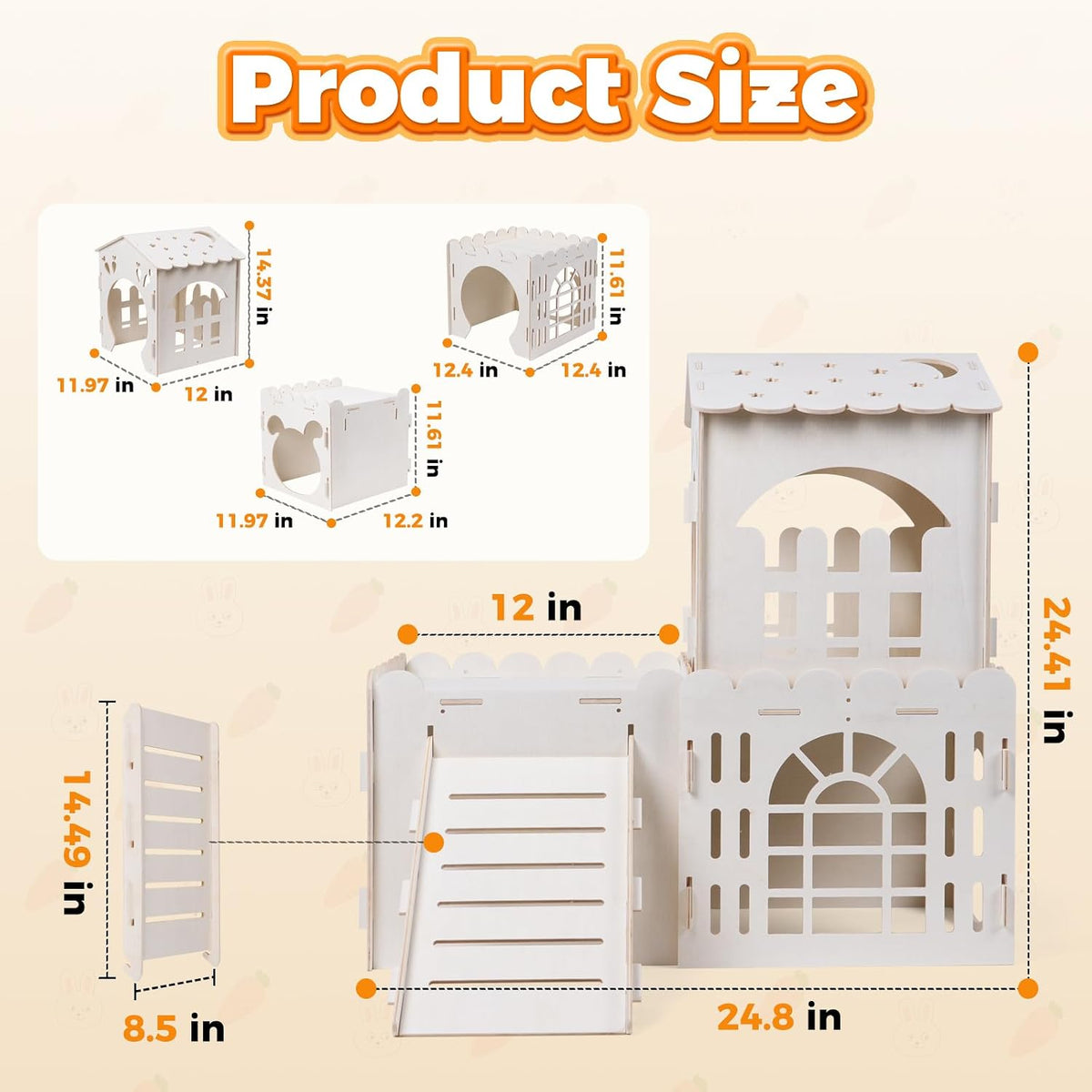 Large Rabbit House, Wooden Bunny Castle with 3 Houses Indoor - 3 Houses - image 2