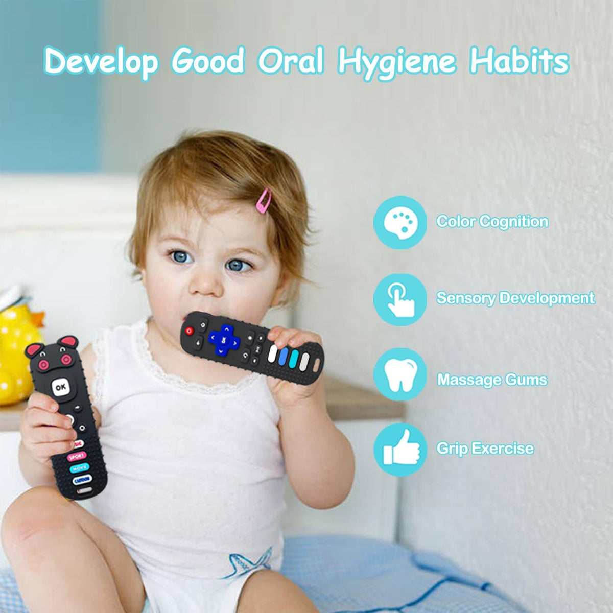 2-Pack Silicone Baby Teething Toys - gm RC-Black+Pink - image 3