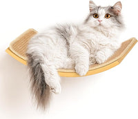 Curved Cat Wall Hammock with Scratchable Sisal Pad, Large Floating Cat Shelf for Wall, Wall Mounted Beige Bed for Playing, Climbing, and Sleeping