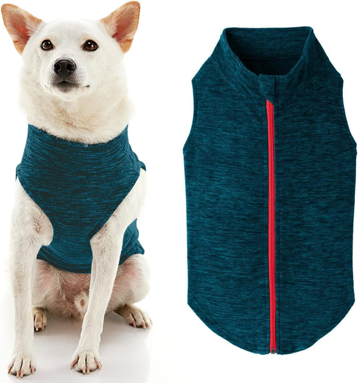 Gooby Zip-Up Fleece Dog Sweater - 2X-Large chest (~25.5") / Turquoise Wash
