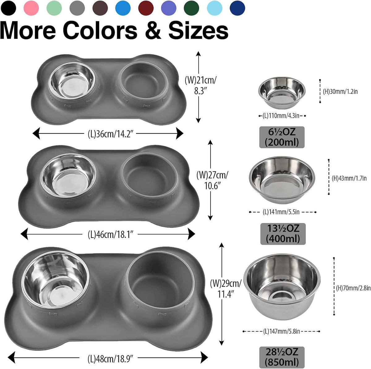 Dog Bowls 2 Stainless Steel Bowl for Pet Water and Food Feeder - 6½ oz ea / Gray - image 4