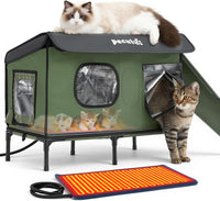 Pecute Insulated Weatherproof Outdoor Cat House with Cat Heating Pad – Essentials for Cats - X-Large ( 31.1"L x 16.9"W x 19.6"H )