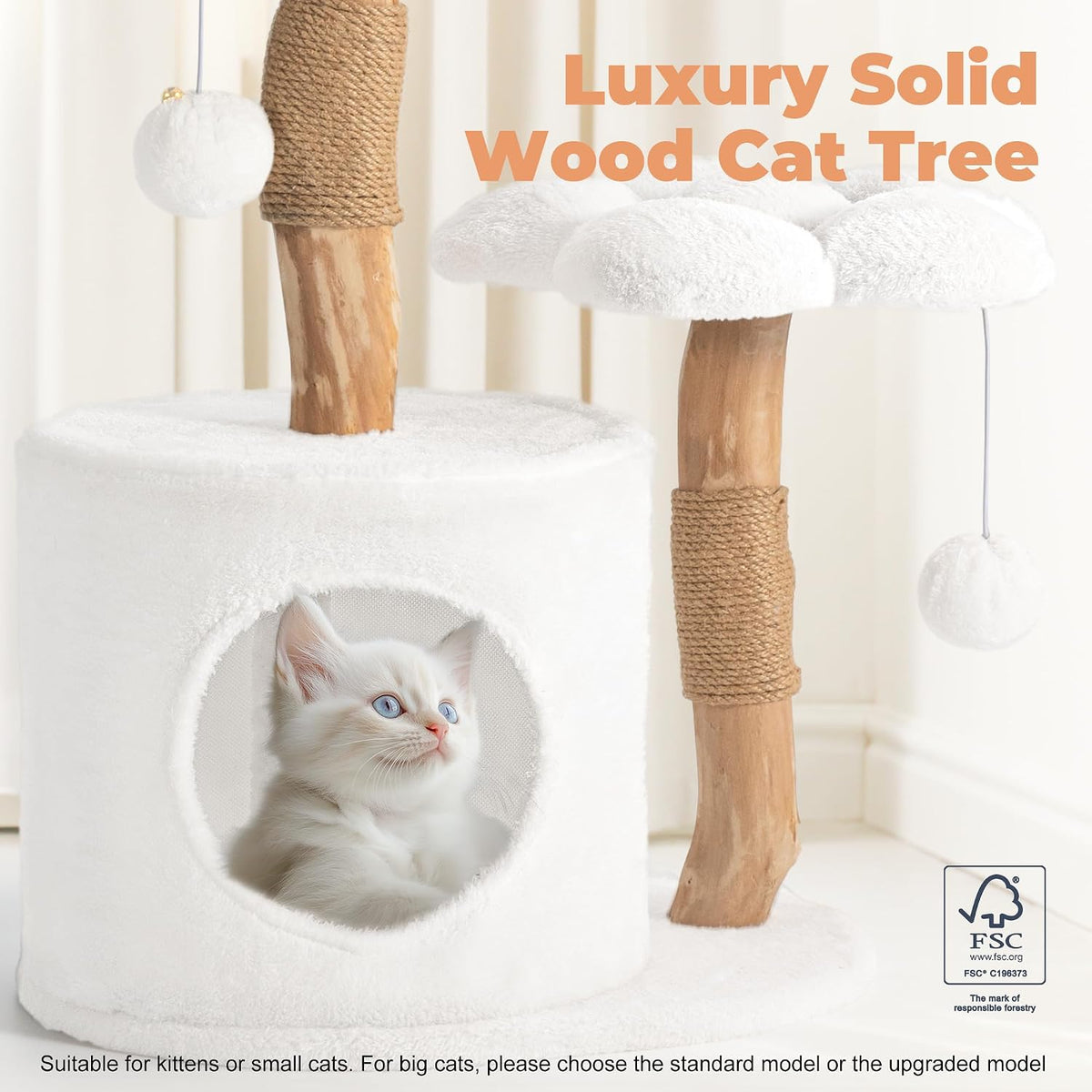 Easyego Modern Cat Tree, 26.3" Aesthetic Wood Cat Tree Tower for Small Cats – Essentials for Cats - White / 26.3'' - image 2