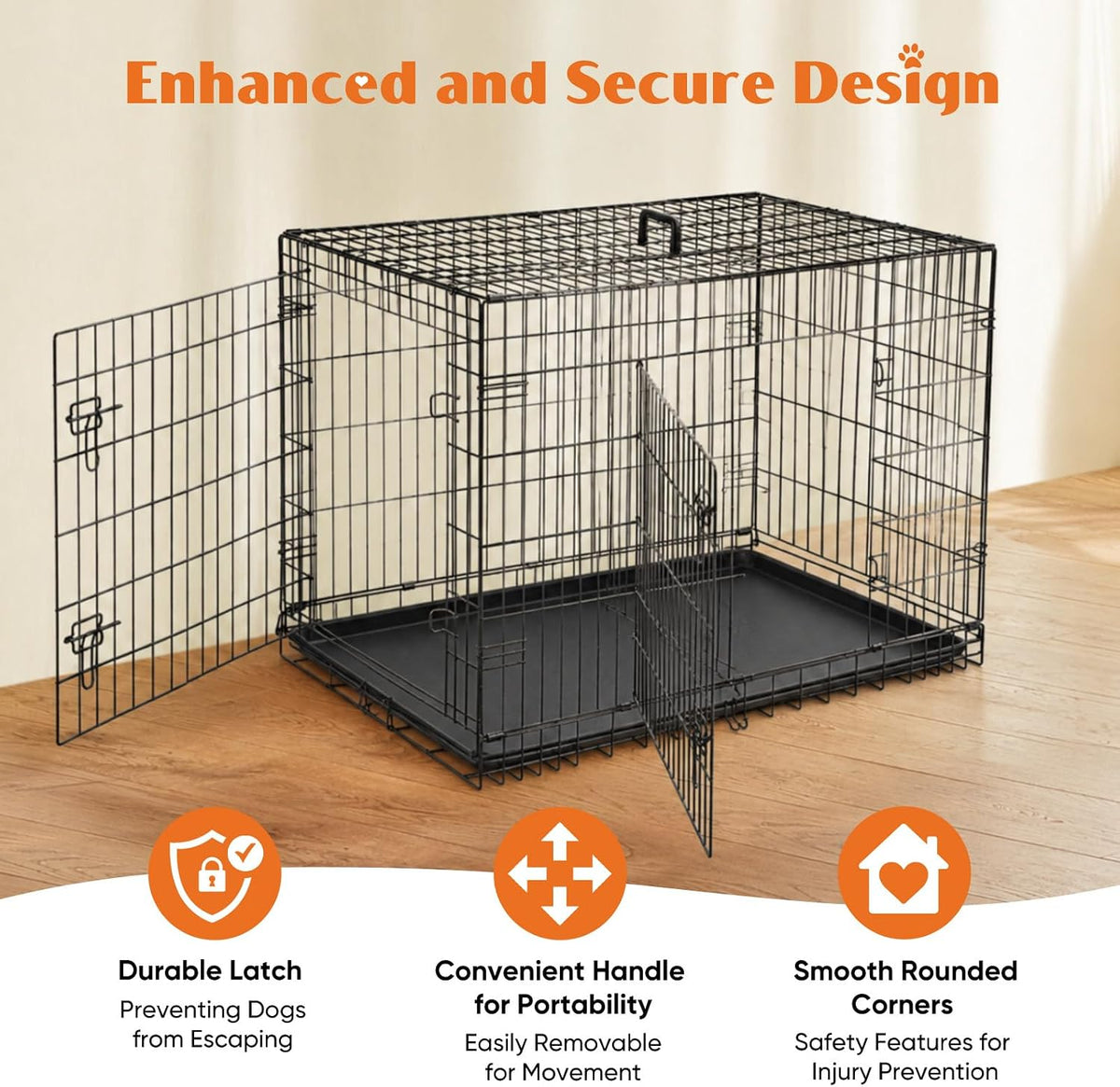 Sweetcrispy 36 Inch Dog Crate, Medium Dog Cage - Double Door / 48.4"L x 30.0"W x 31.3"H - image 2