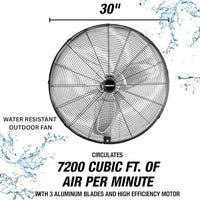 OEMTOOLS 30" Outdoor Wall Mount Fan, 80° Oscillating Fan 7200 CFM Max, Water Resistant, Use in Garage, Gym, Warehouse, Factory and Jobsite