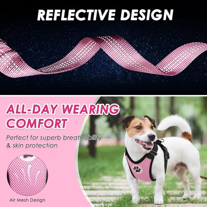 Lukovee Dog Seat Belt for Car, Adjustable Dog Car Harness for Large Medium Small Dogs, Soft Padded & Breathable Mesh Dog Seatbelt with Car Strap and Carabiner(Pink Double Clip,Small)