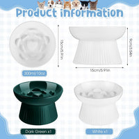 Tioncy 2 Pcs Ceramic Elevated Slow Feeder Cat Bowl - Dark Green, White / 2 - image 2
