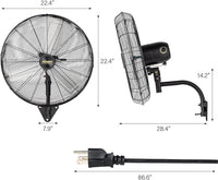 ROVSUN 20" Wall Mounted Fan, High Velocity Industrial Wall Fan, Max 4710 CFM and Wide Angle Oscillating, Commercial Ventilation Use, Suit for Garage, Shop, Greenhouse, Gym