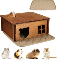 Hamster Multi Chamber Maze Hideout: Wooden Maze Tunnel House Exploring Toys for Hamster Gerbils Mice Guinea Pig Chinchillas, Small Animals Hideout and House - Brown