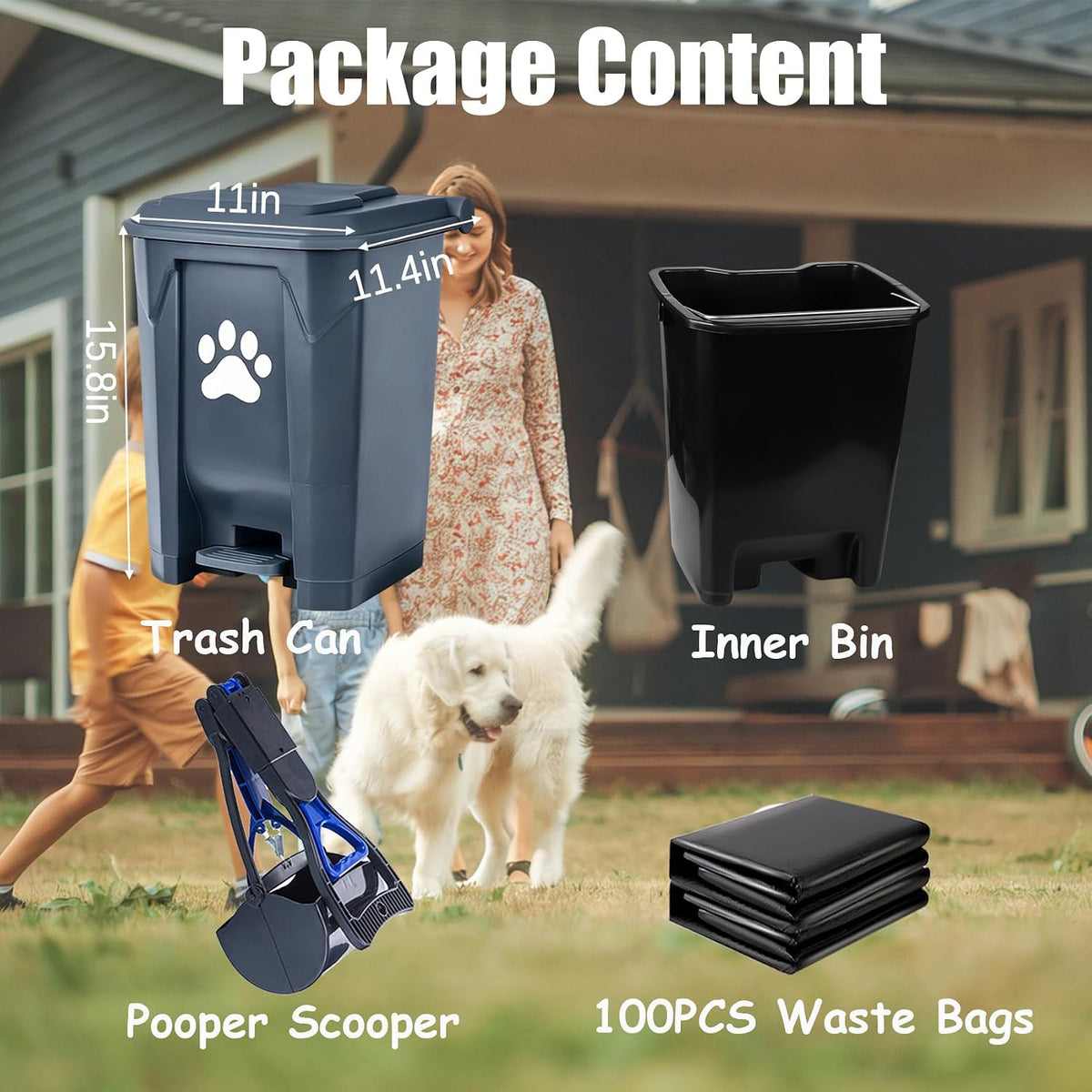 Dog Poop Trash Can Outside with Poop Scooper - Gray / 20L - image 4