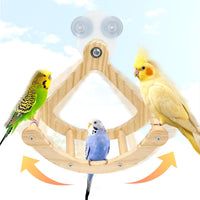 Bird Perch Toy, Wooden Interactive Rocking Parakeet Toys and Perches – Essentials for Birds - Natural Wood / Cage and Suction Cup Installation