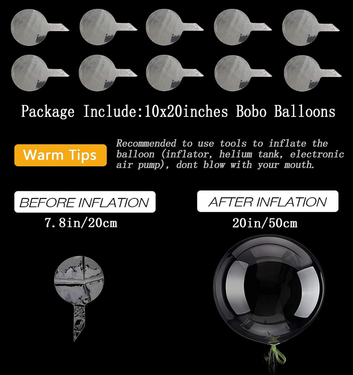 20 Inch Bobo Balloons, Large Bubble Balloons - 20 Inches/10 Pack / Transparent - image 3