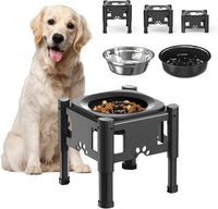 Lewondr Elevated Dog Water Bowl No Spill with 3 Heights Adjustable - Elevated Slow Feeder Dog Bowl
