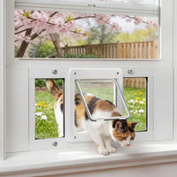 Cat Door for Window & Small Dog, Quick Damage-Free Install - S: Fits 24"-28" Width / Extra‑Tall Height(H:15.3")