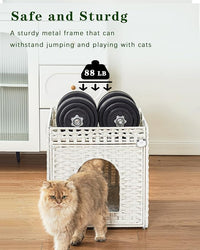 Cat Beds for Indoor Cats Extra Large Double Cat Cave Pet Cube, Handwoven Rattan Cat Houses with Double-Sided Soft Cushions, 18.5 x 20.5 x 19.1 Inches Foldable Hideaway in Living Room White