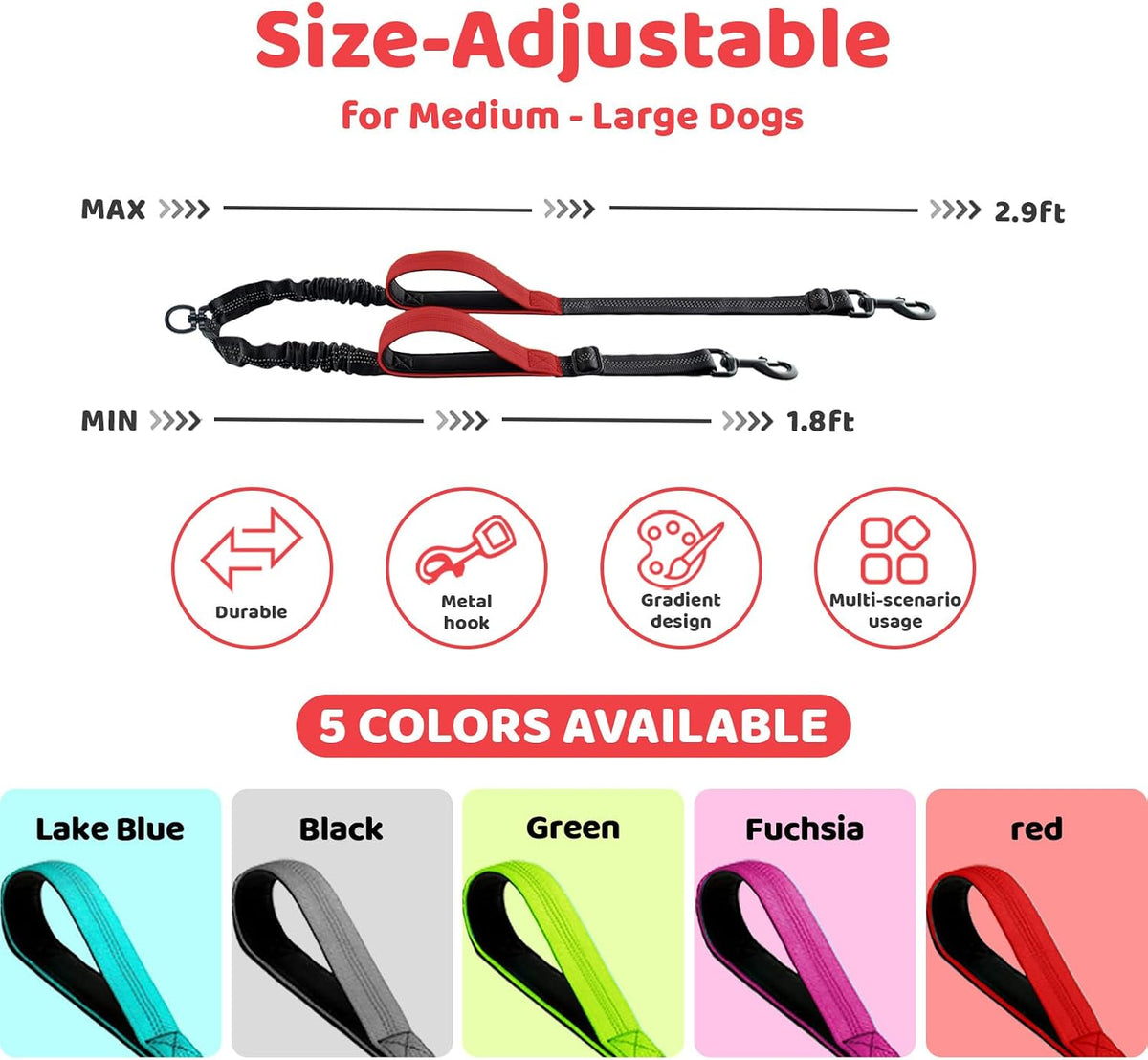 Double Dog Leash, No Tangle Splitter for Two Dogs - Red - image 2