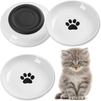 Cat Food Bowl, Whisker Friendly Ceramic Cat Bowls with Nonslip Silicone Bottom, Pack of 3 Quiet - Cat Paw Shallow 3 Pack