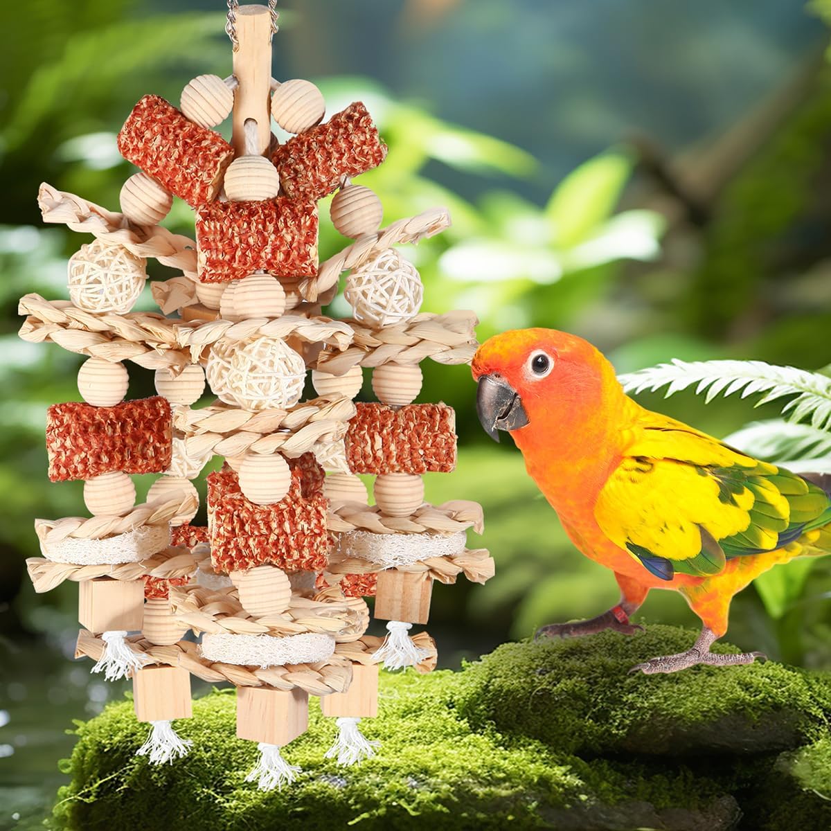 Bird Toys, Natural Corn Cob and Loofah Slices for Large Parrots - Wooden - image 4