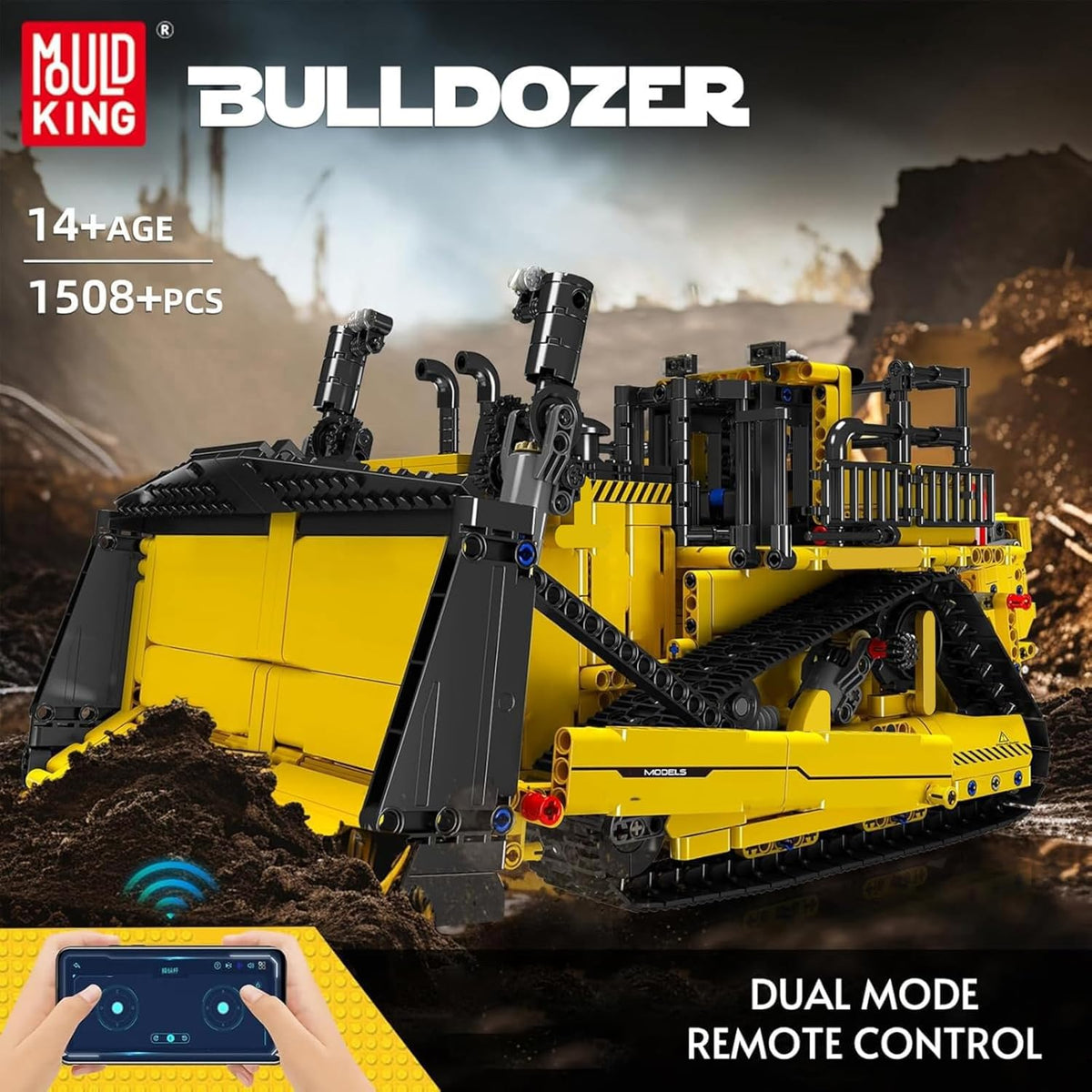 Mould King app-controlled RC bulldozer building set with track drive - view 2
