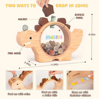 Summidate Wooden Dinosaur Piggy Bank - Natrul Wood / Standard - image 2