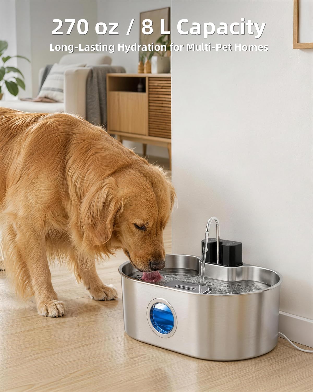 8L/270oz/2Gallon Stainless Steel Dog Water Fountain Pet Fountain – Essentials for Dogs - Cordless Fountain - image 4