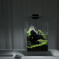 Desktop Glass Plant Terrarium with Grow Light(L7.8 W7.8 H14), for Succulent, Moss, Miniature Gardening Landscape, Betta Fish Tank, Indoor Plant Growth, Office Home Decoration (TimeControlled)