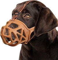 Dog Muzzle, Humane Basket Muzzle for Large Dogs Biting - Brown / Medium