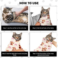 27.6" Cat Grooming Wrap, Self Adhesive Cat Wrap for Cutting Nails, Anti-Escape Calming Cat Swaddle Wrap for Medicine Ear Cleaning, Cow Anti-Scratch Cats Burrito Restraint Blanket, Practical Pet Tool