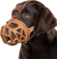 Dog Muzzle, Humane Basket Muzzle for Large Dogs Biting - Brown / Small
