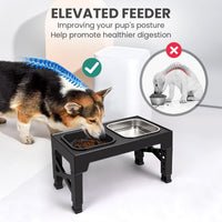 Elevated Dog Bowls with 2 Stainless Steel Dog Food Bowls - Black / Square Slow Feeder - image 3