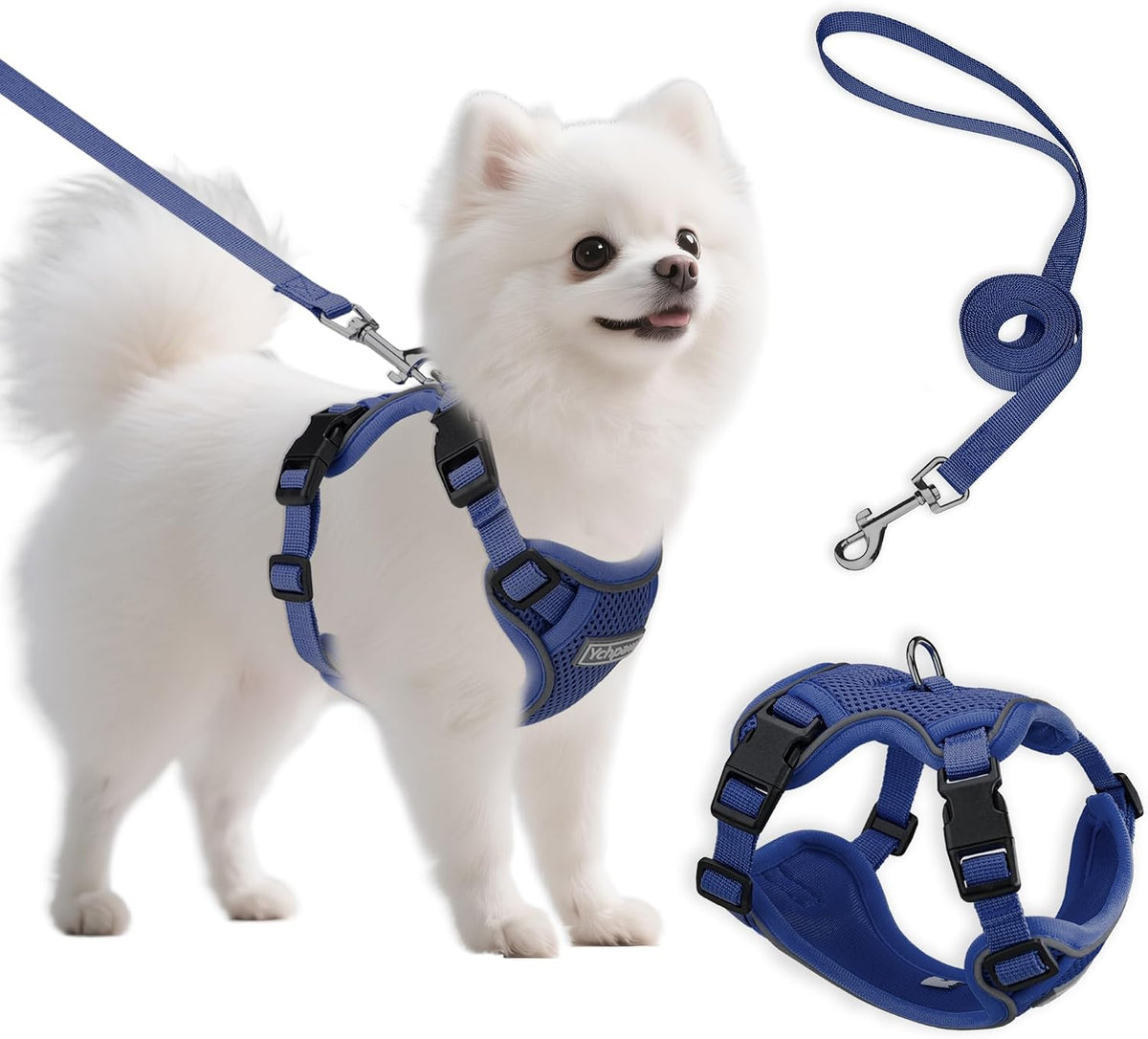 Small Dog Harness and Leash Set, Adjustable Small Sized Pet Vest – Essentials for Dogs - Navy Blue / Small