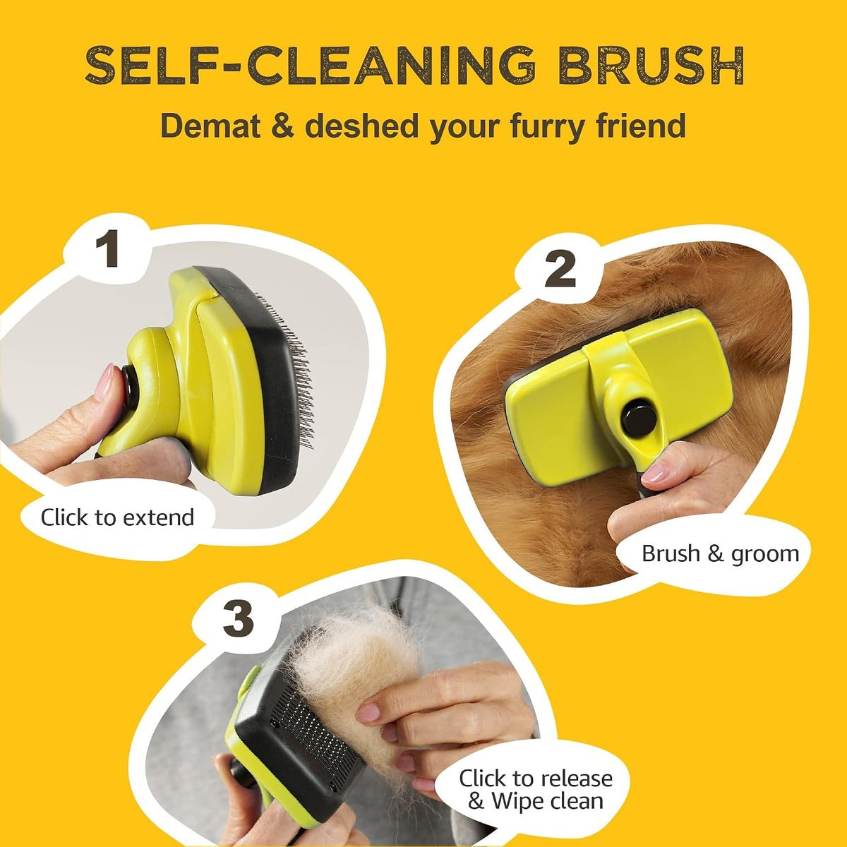 Deshedding Dog Brush for Shedding - Yellow - image 3