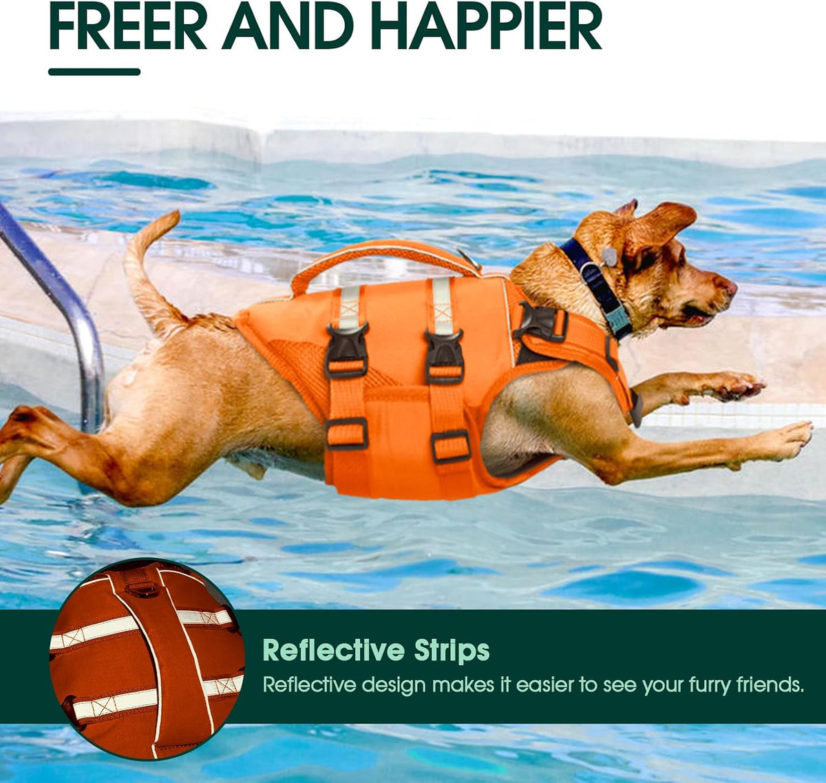 Kuoser Dog Life Jacket, High Flotation Dog Life Vest for Swimming Boating – Essentials for Dogs - A-Safety Orange / Xs (Chest Girth:12.99-18.11'') - image 2