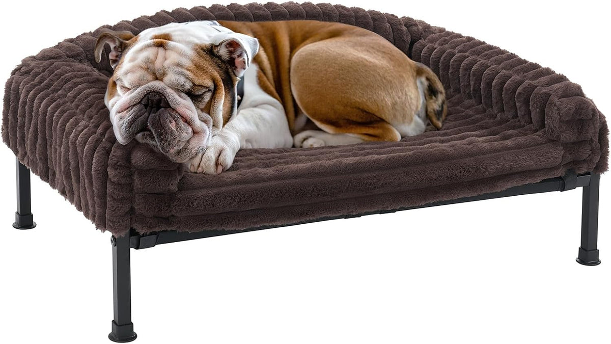 Veehoo Elevated Dog Bed with Bolster Cushion - Brown / 36.0"L x 28.0"W x 8.3"Th