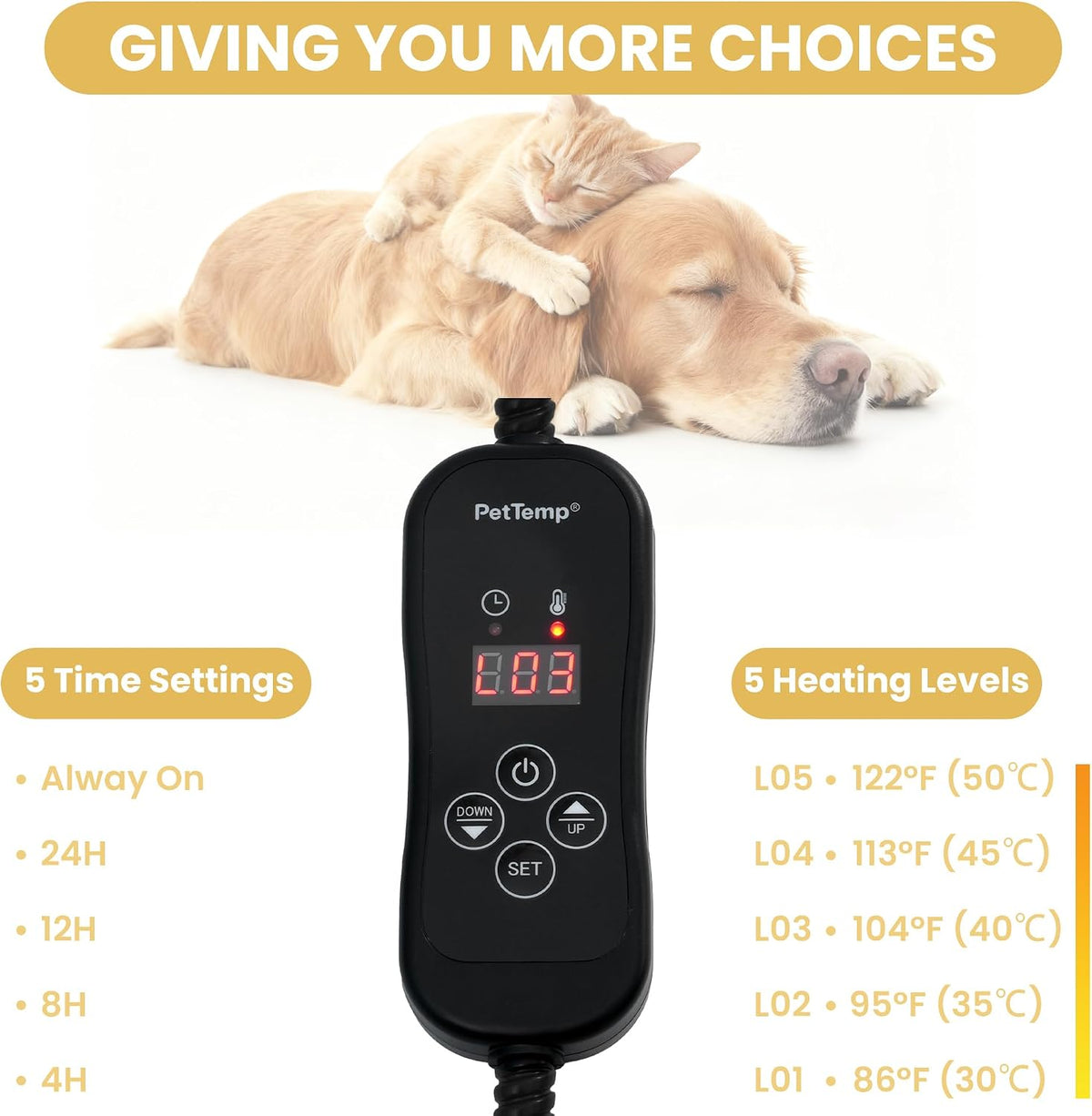 Cat Heating Pad, Heated Cat Bed, 5 Temps & Timer - Brown / S: 16" x 13" - image 4