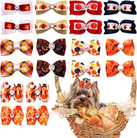 PET SHOW 20pcs Halloween Small Dog Hair Bows with Rubber Bands - 20pcs Thanksgiving