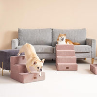 EHEYCIGA Dog Stairs for Small Dogs 13.5" H, 3-Step Dog Steps for Couch Sofa and Chair, Pet Steps for Medium Cats, Non-Slip Balanced Pet Ramp Indoor, Pink
