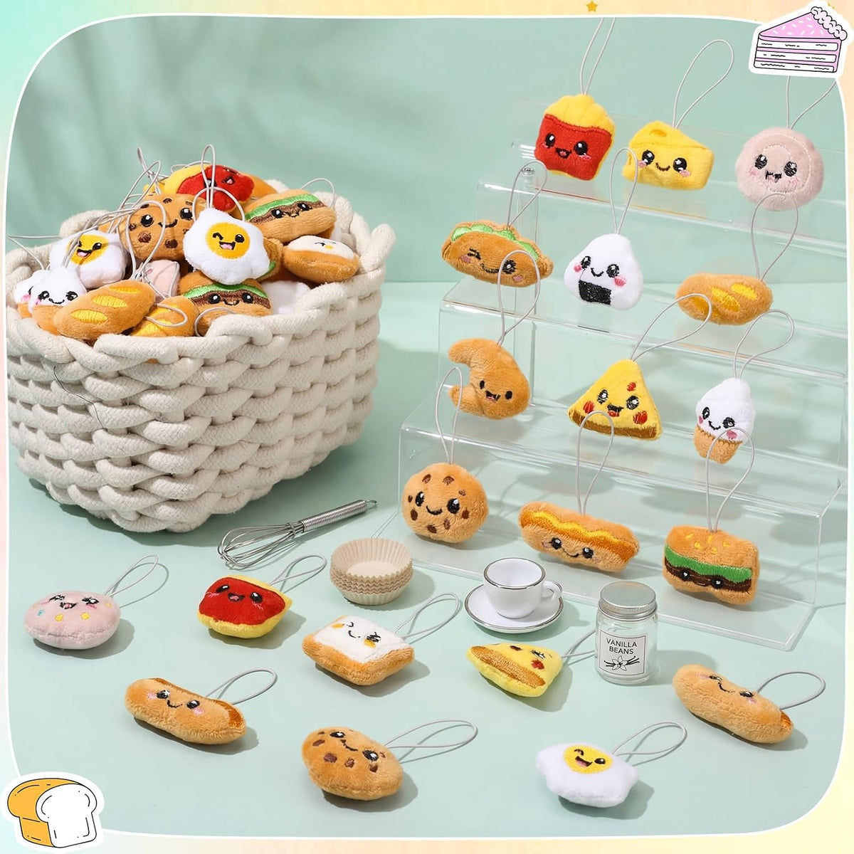 Libima 150 Pcs Mini Stuffed Animals Keychain, Plush Toys - 60 / Dessert - image 2