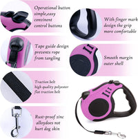 Retractable Dog Leash, 10 FT Dog Leash for Small Medium Dogs up to 22lbs, Pet Tape with Anti Slip - 16ft (for Dogs Up to 33lbs) / Pink - image 3