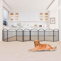 8 Panles Full Matel Freestanding Dog Gates with Door, 192"Extra Wide 32"Tall Free Standing Dog Pet Gate for Indoor & Outdoor. Foldable Pet Fences for Doorways, House, Stairs, Porch, Deck, Yard