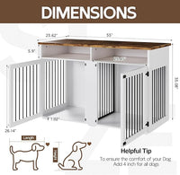 Dog Crate Furniture for 2 Dogs, 55 Inch Dog Crate Indoor with Removable Divider and Shelf Storage, Wooden Dog Crates for Medium/Large Dogs, White