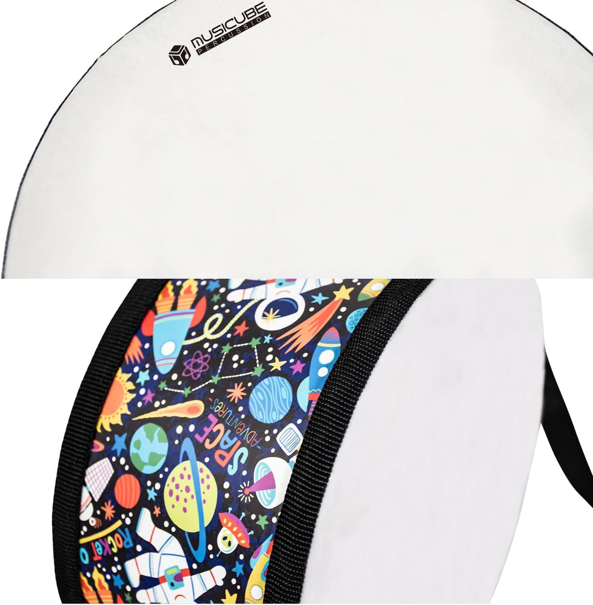 Kids Drum Set 8-Inch Wooden Drum Toys with an Adjustable Strap and 2 - 8-inch Black - image 2