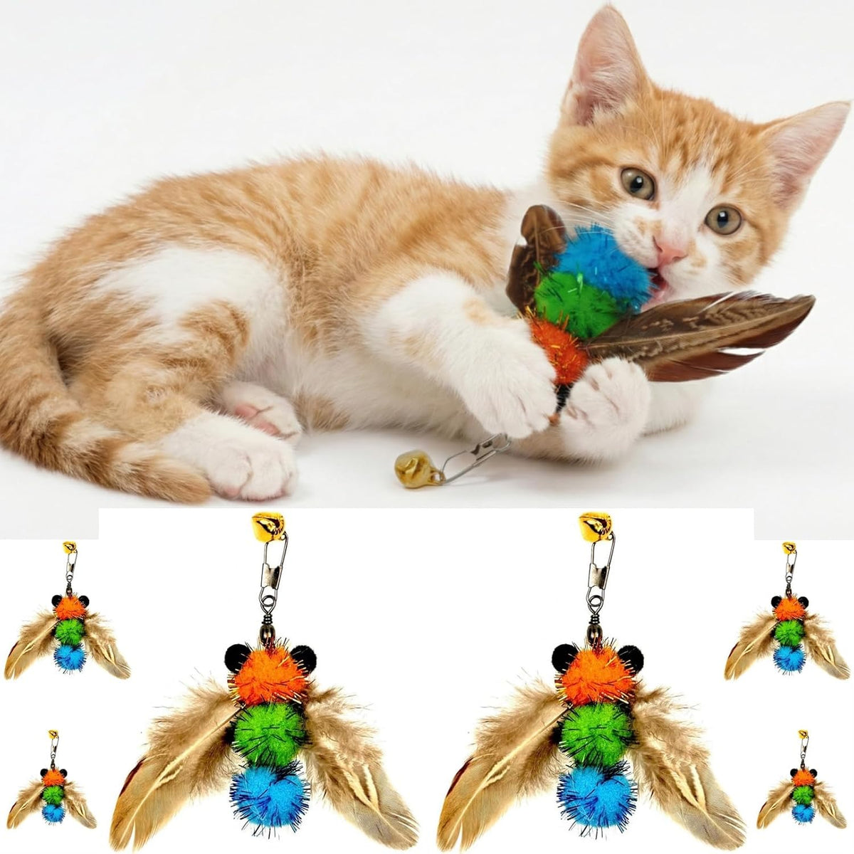miwoowim 12 Pack Cat Wand Toy Refills with Bells - 6 yellow bees - image 2